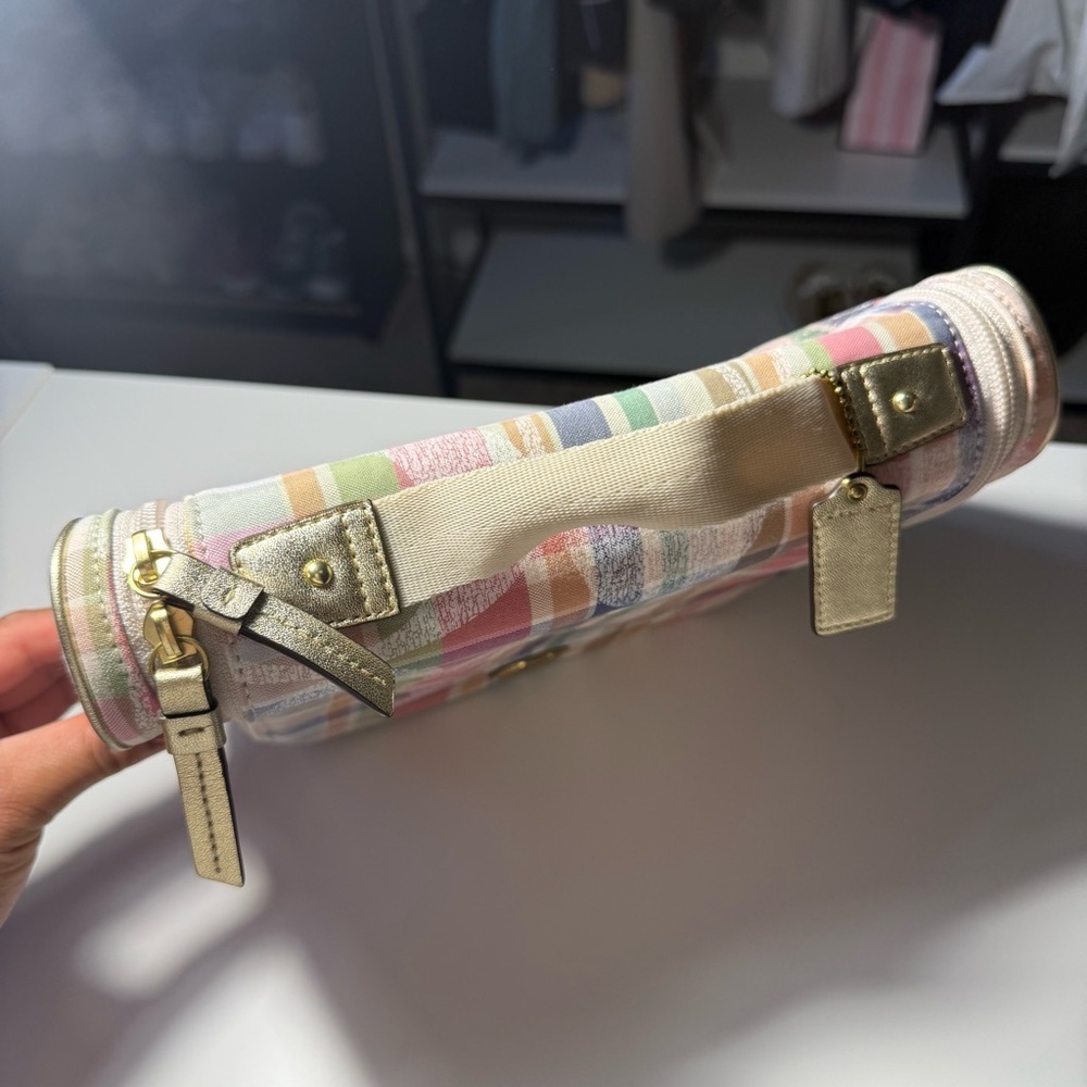 Coach Vintage Spring 2015 Gold Pink Purple Colorful Plaid Cosmetic Travel Bag - Picture 3 of 14